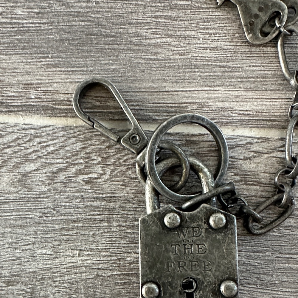 We the free silver Lock and Key Chain - Picture 3 of 10